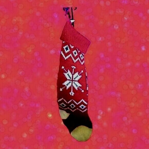 VINTAGE Christmas STOCKING Knit RED/ WHITE SNOWFLAKE 80’s 90’s - Picture 1 of 5
